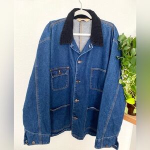 -sold- Vintage 90s Big Mac Denim Jean Chore Barn Coat Corduroy Collar